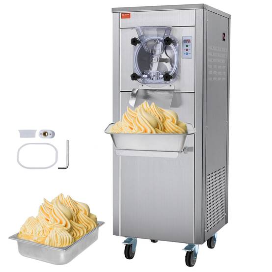 VEVOR Sorbetière commerciale 18 L/h 1600W, cylindre inox 6L, roues, pré-refroidissement auto, panneau LED. - Image 1