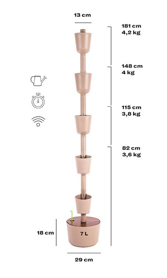 Jardinière verticale CitySens couleur écorce et bois teck avec 3 pots et arrosage manuel - Image 4