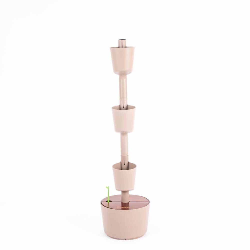 Jardinière verticale CitySens couleur écorce et bois teck avec 3 pots et arrosage manuel - Image 2