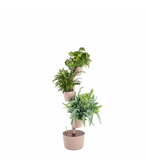 Jardinière verticale CitySens couleur écorce et bois teck avec 3 pots et arrosage manuel - Image 1