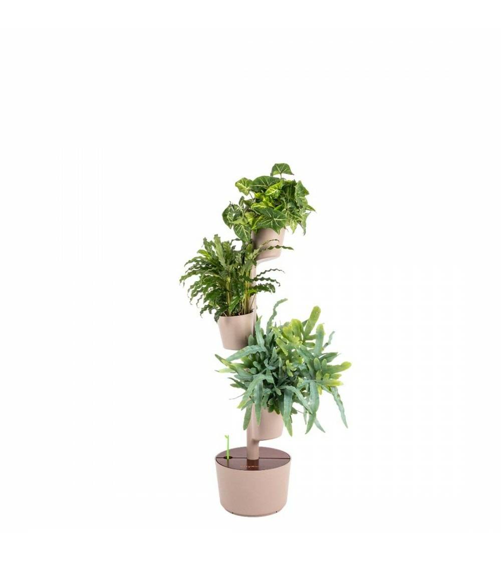 Jardinière verticale CitySens couleur écorce et bois teck avec 3 pots et arrosage manuel - Image 1