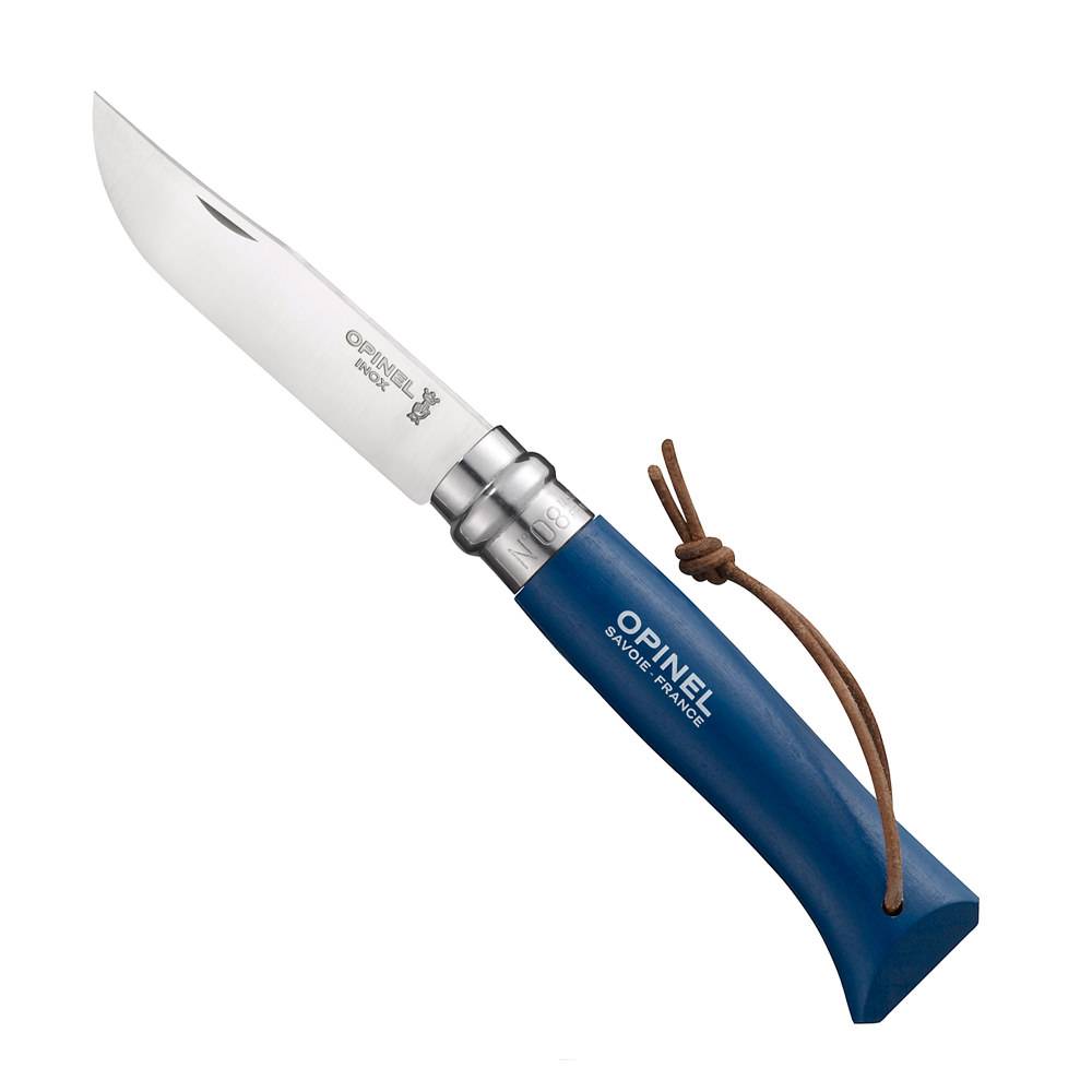 Opinel - Couteau Baroudeur n°8 - lame 8.5 cm bleu avec lien en cuir - Image 1
