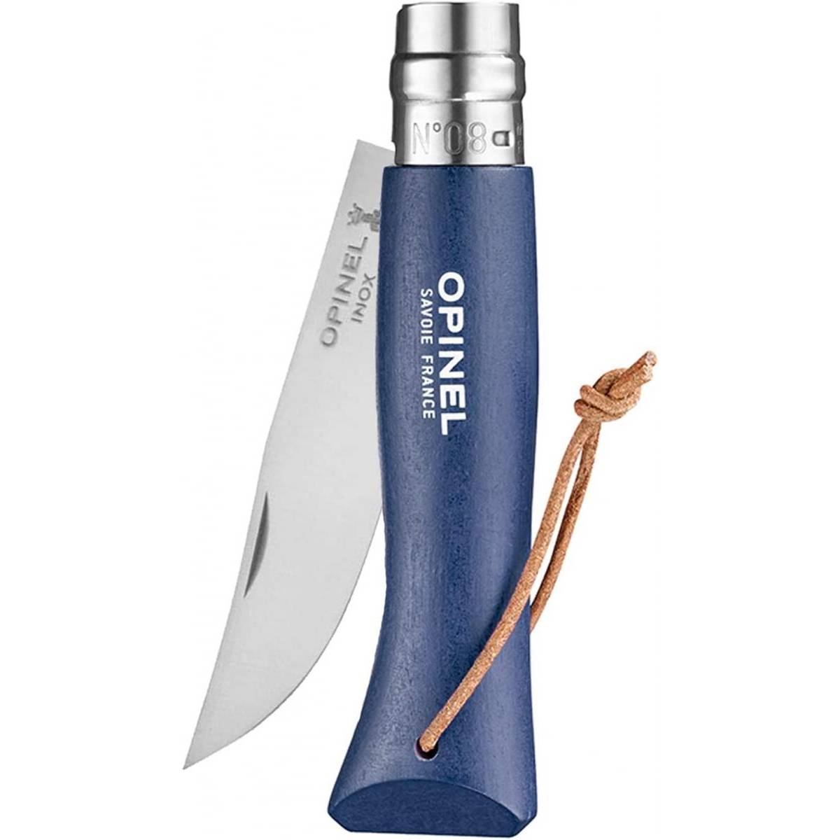 Opinel - Couteau Baroudeur n°8 - lame 8.5 cm bleu avec lien en cuir - Image 3