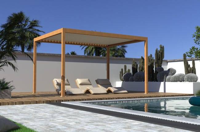 Pergola Bioclimatique Aluminium Autoportante Aspect Bois 4x3 Manuelle S ORIAL France - Image 1