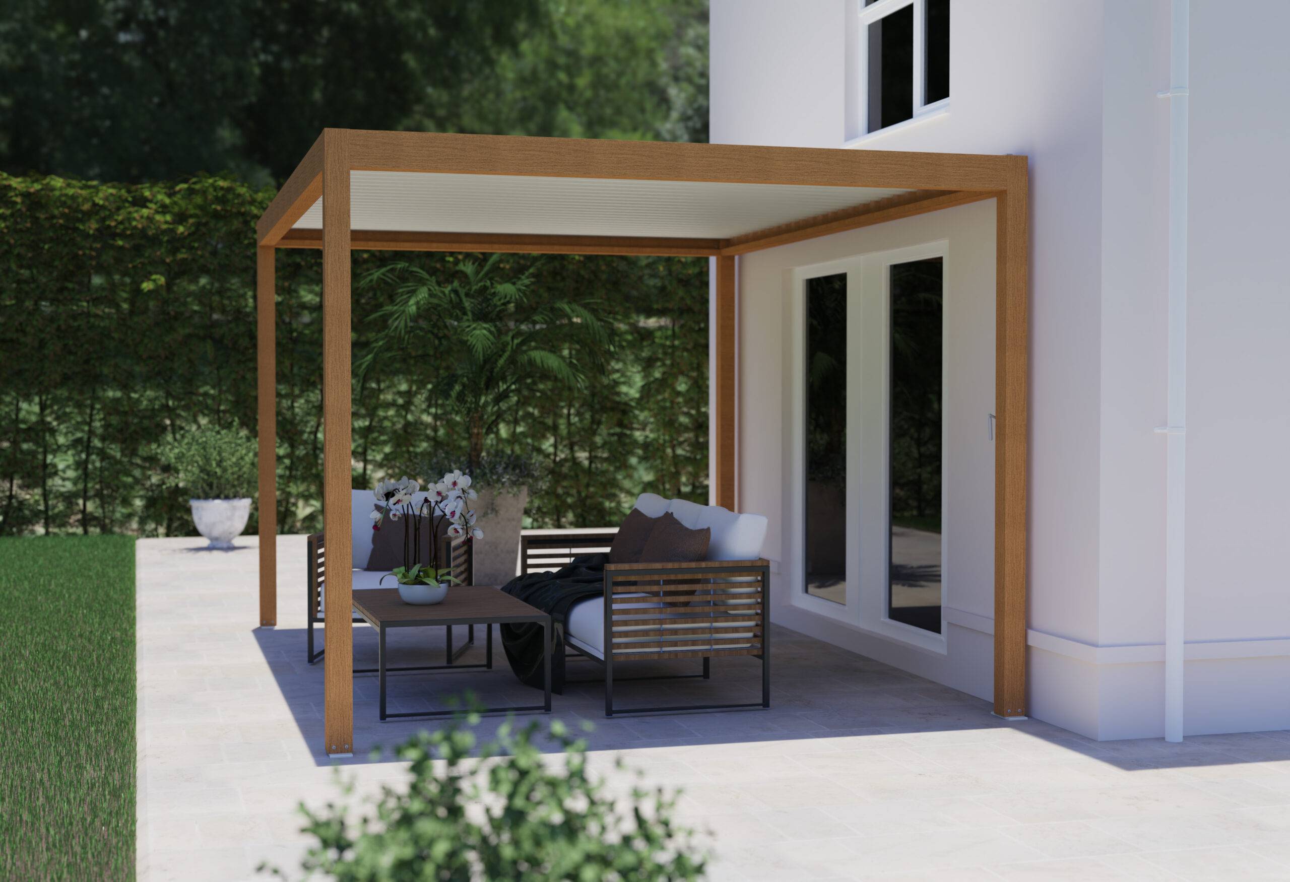 Pergola Bioclimatique Aluminium Autoportante Aspect Bois 4x3 Manuelle S ORIAL France - Image 5