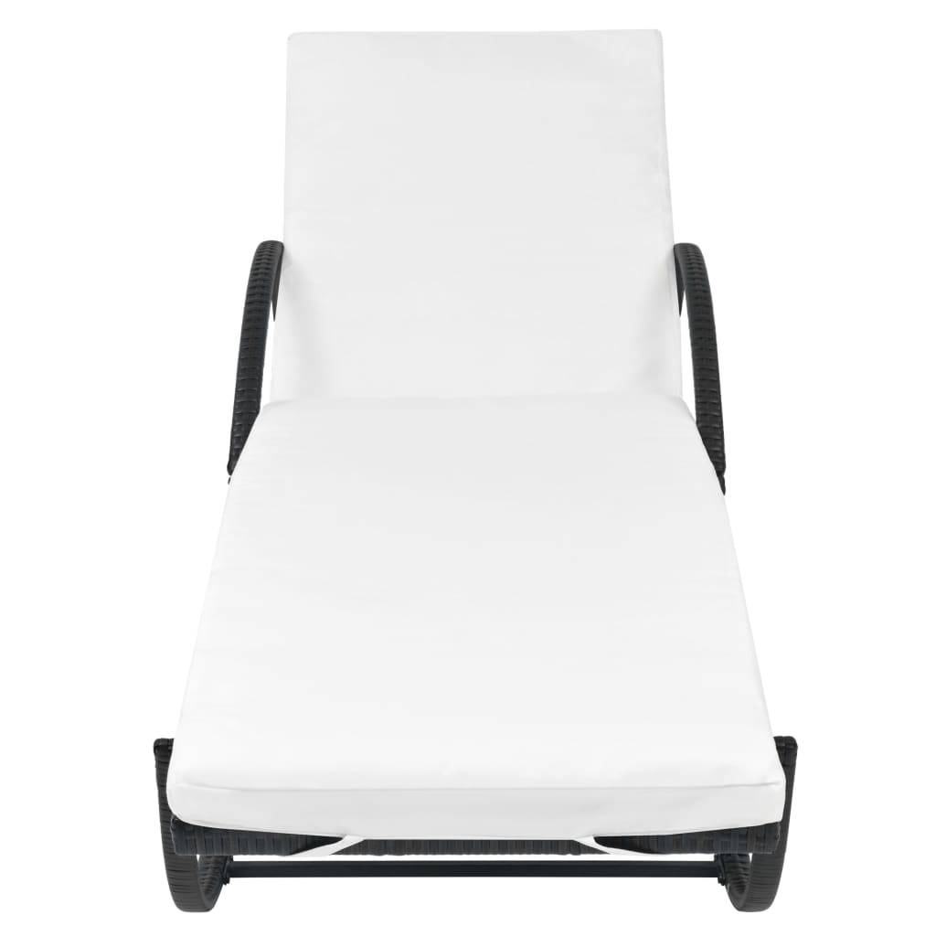 Helloshop26 - Lot de 2 transats chaise longue bain de soleil lit de jardin terrasse meuble d'extérieur avec table résine tressée noir - Image 5