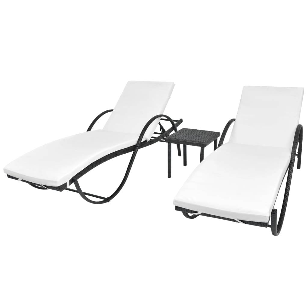 Helloshop26 - Lot de 2 transats chaise longue bain de soleil lit de jardin terrasse meuble d'extérieur avec table résine tressée noir - Image 1