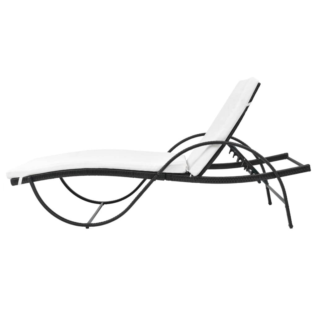Helloshop26 - Lot de 2 transats chaise longue bain de soleil lit de jardin terrasse meuble d'extérieur avec table résine tressée noir - Image 4
