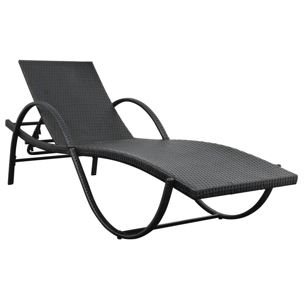 Helloshop26 - Lot de 2 transats chaise longue bain de soleil lit de jardin terrasse meuble d'extérieur avec table résine tressée noir - Image 6