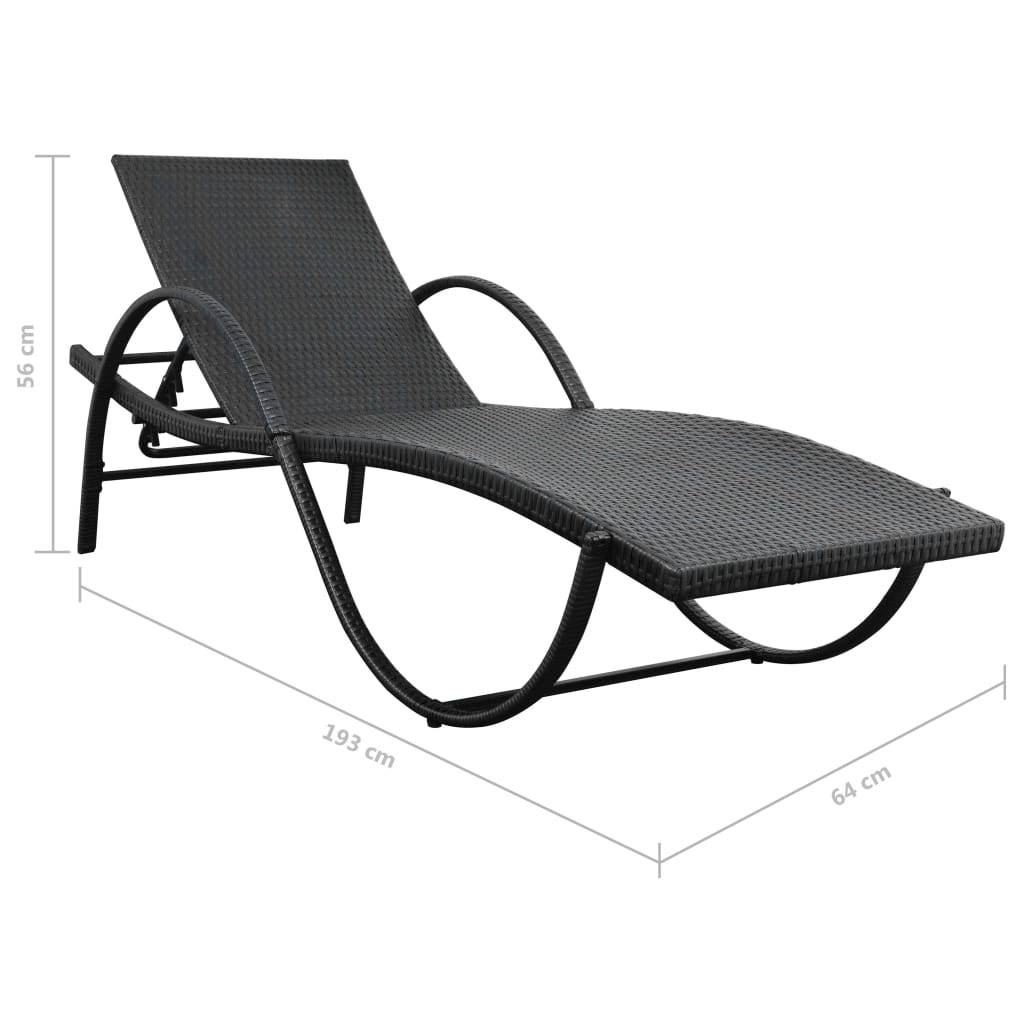 Helloshop26 - Lot de 2 transats chaise longue bain de soleil lit de jardin terrasse meuble d'extérieur avec table résine tressée noir - Image 9