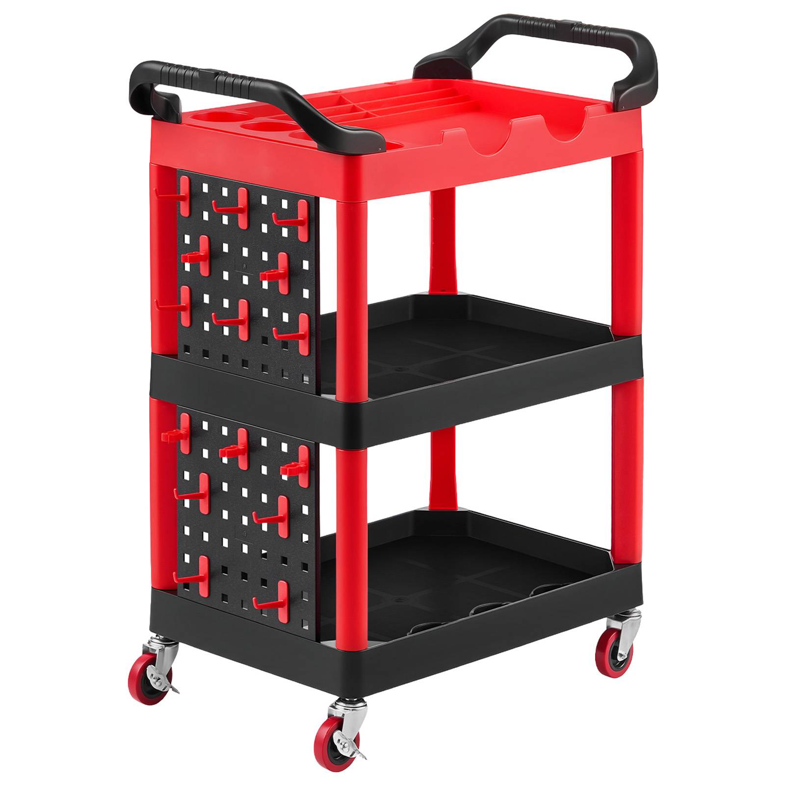 Vevor - VEVOR Chariot Atelier 136kg, Service Panneau Perfore 3 Niveaux PP, 4 Roulettes Frein, Garage