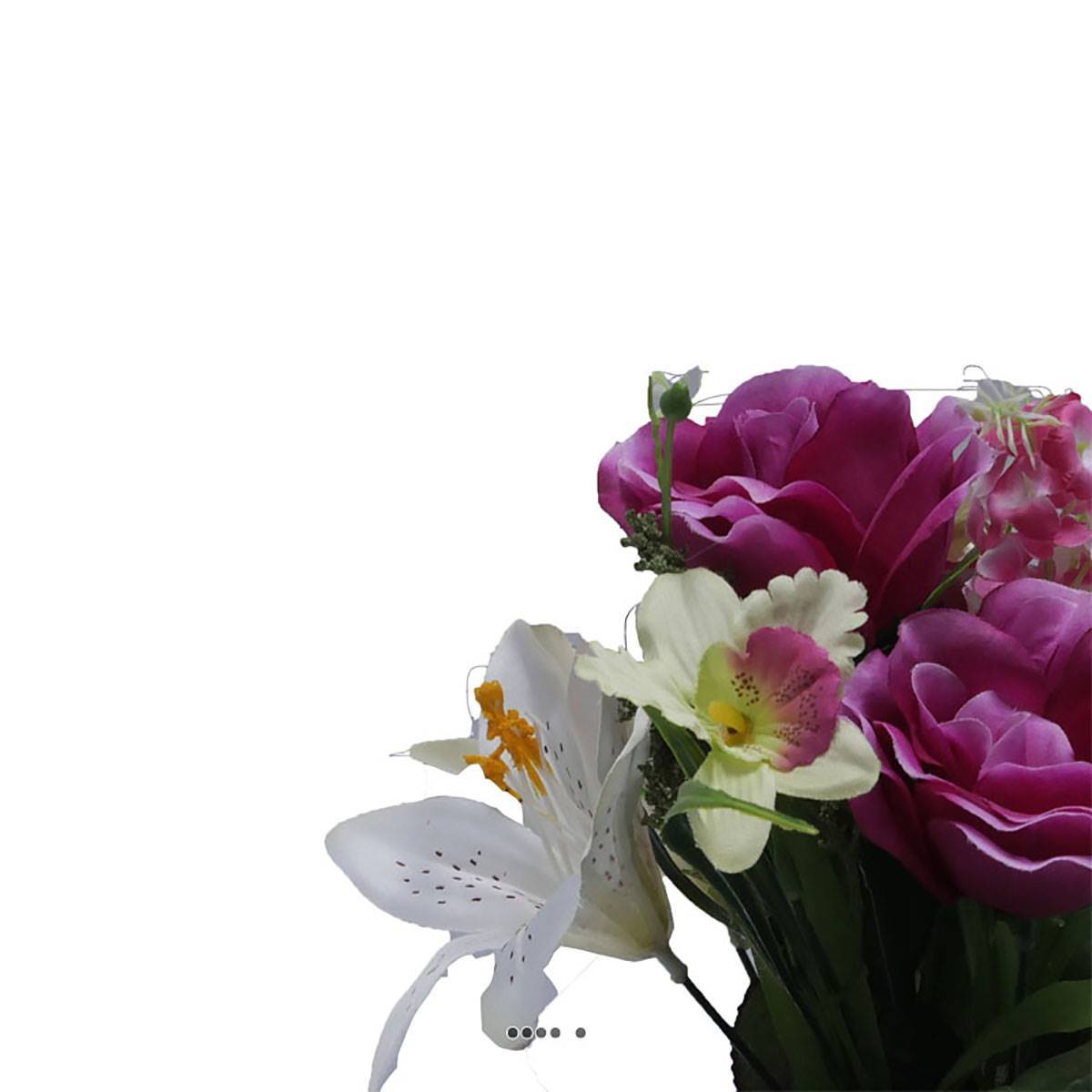 Composition fleurs artificielles cimetière pot roses lys arums H 28 cm D 25 cm Mauve violet - couleur: Mauve violet - Image 3