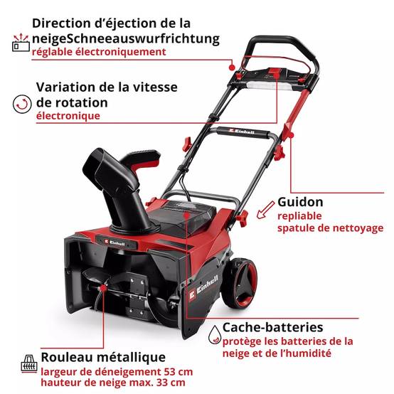 Einhell - Fraise à neige sans fil – GP-ST 36/53 Li E BL-Solo – 36 V – Largeur 53 cm – Éjection réglable 220° – Moteur Brushless – Sans batterie Einhell - Image 3