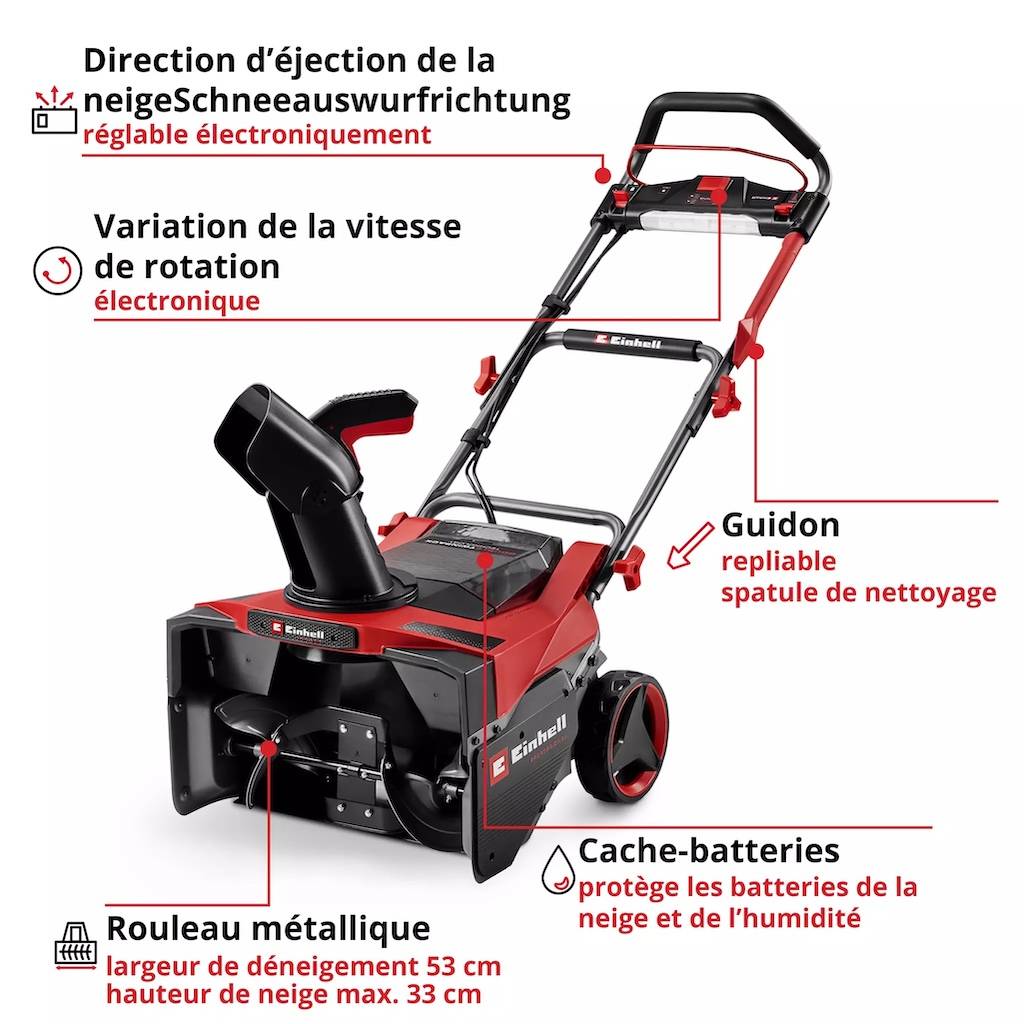 Einhell - Fraise à neige sans fil – GP-ST 36/53 Li E BL-Solo – 36 V – Largeur 53 cm – Éjection réglable 220° – Moteur Brushless – Sans batterie Einhell - Image 3
