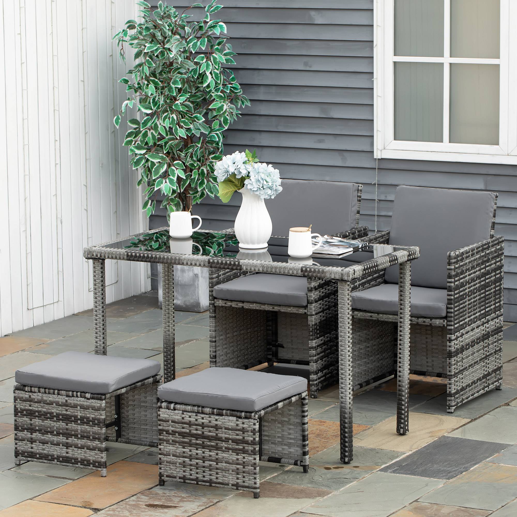 Sans Marque - Ensemble jardin polyrotin 4 personnes coussins gris - Image 4