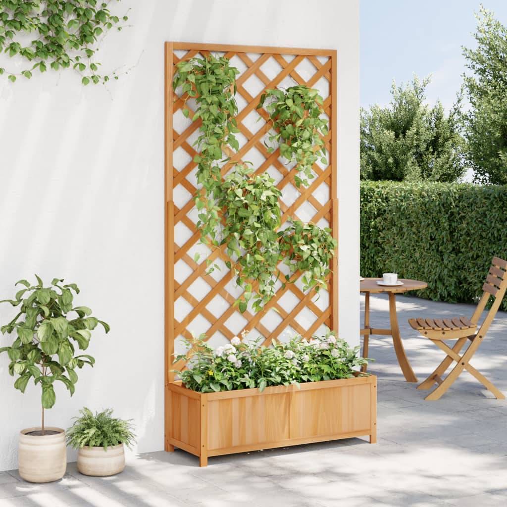 Jardinière avec treillis - Bac à Fleurs - Pot De Fleurs marron bois massif de sapin-JU13978 - Image 3