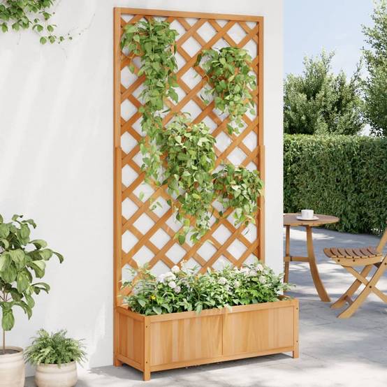 Jardinière avec treillis - Bac à Fleurs - Pot De Fleurs marron bois massif de sapin-JU13978 - Image 2