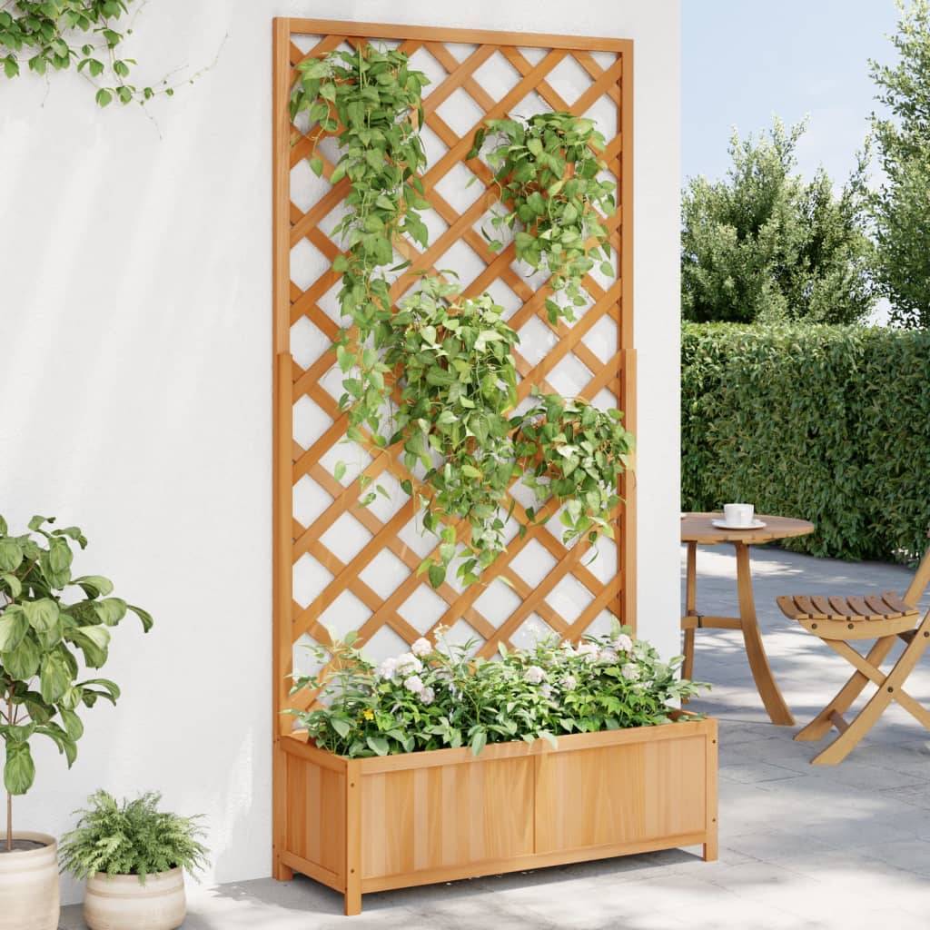 Jardinière avec treillis - Bac à Fleurs - Pot De Fleurs marron bois massif de sapin-JU13978 - Image 2