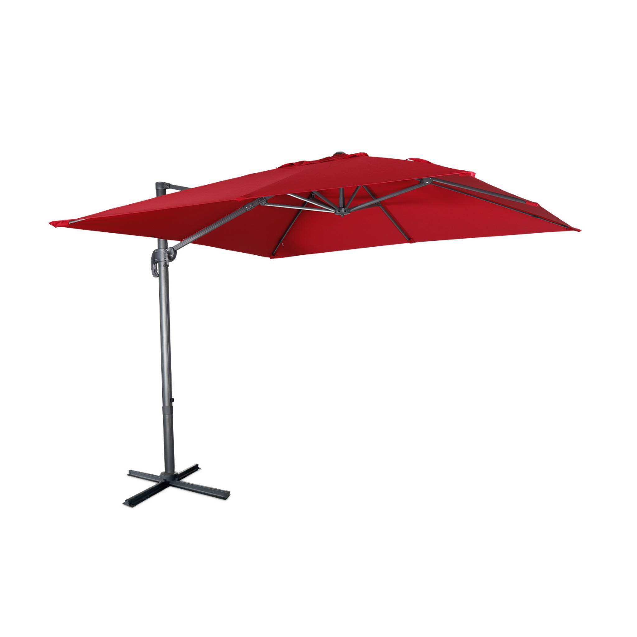 sweeek - Parasol déporté carré 3 x 3m haut de gamme - Falgos - rouge - Parasol excentré inclinable. rabattable et rotatif à 360°. | sweeek - Image 2