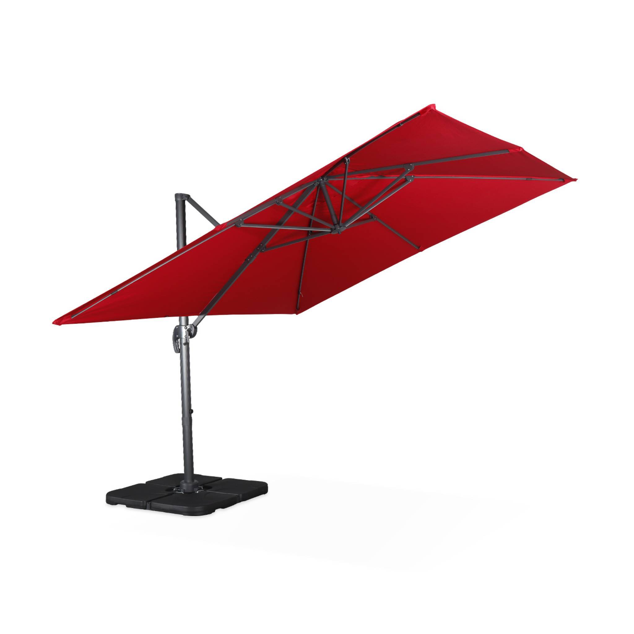 sweeek - Parasol déporté carré 3 x 3m haut de gamme - Falgos - rouge - Parasol excentré inclinable. rabattable et rotatif à 360°. | sweeek - Image 5