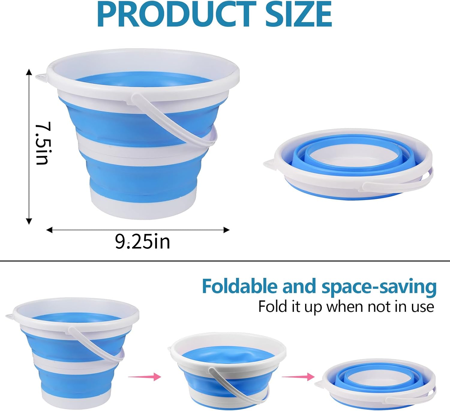 Seau pliable en silicone pour camping,seau en plastique， voyages, lavage de voiture et usage domestique (bleu) (5 litres) -Lytech - Image 2