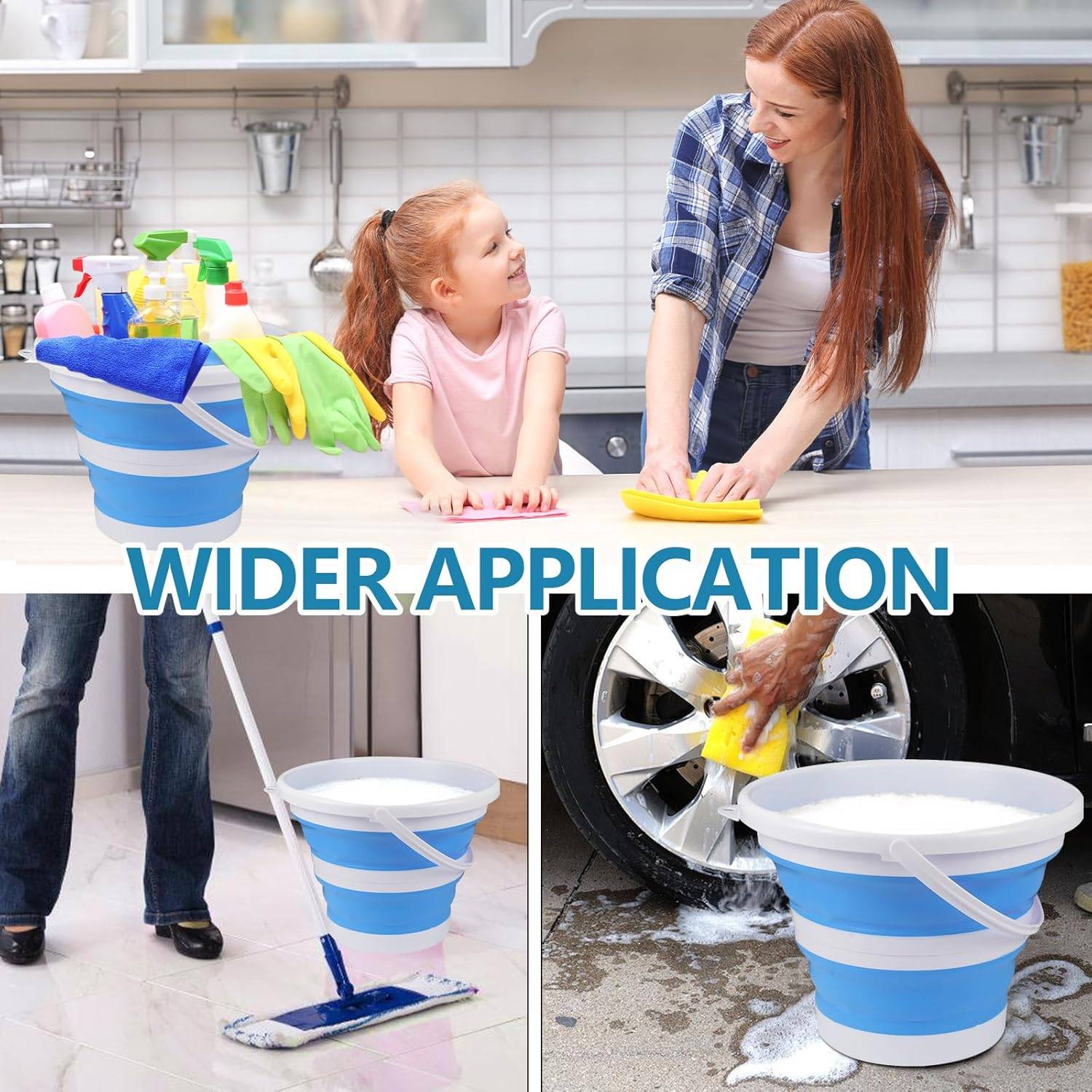 Seau pliable en silicone pour camping,seau en plastique， voyages, lavage de voiture et usage domestique (bleu) (5 litres) -Lytech - Image 5