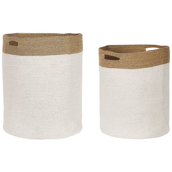 Lot de 2 Paniers de Rangement en Coton Tressée pour le Linge Blanc et Beige Clair Pour Rangement Boho Décoration - Image 1