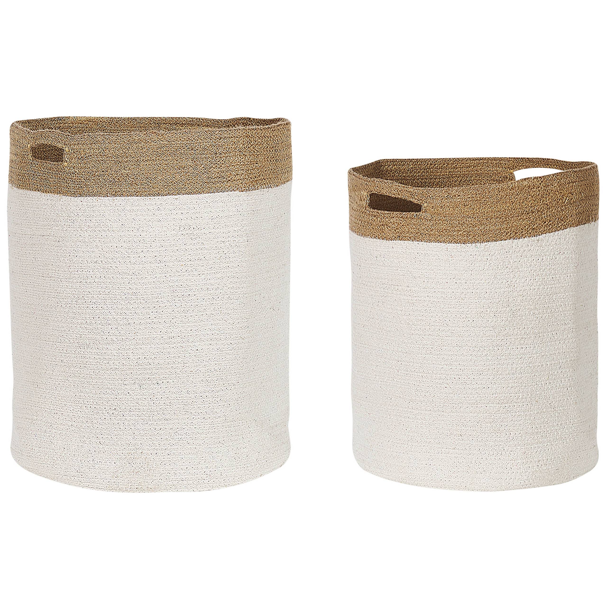 Lot de 2 Paniers de Rangement en Coton Tressée pour le Linge Blanc et Beige Clair Pour Rangement Boho Décoration - Image 1