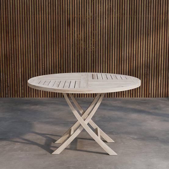 Table de Jardin Ronde "Kenya" 120cm Naturel Blanchi - Image 3