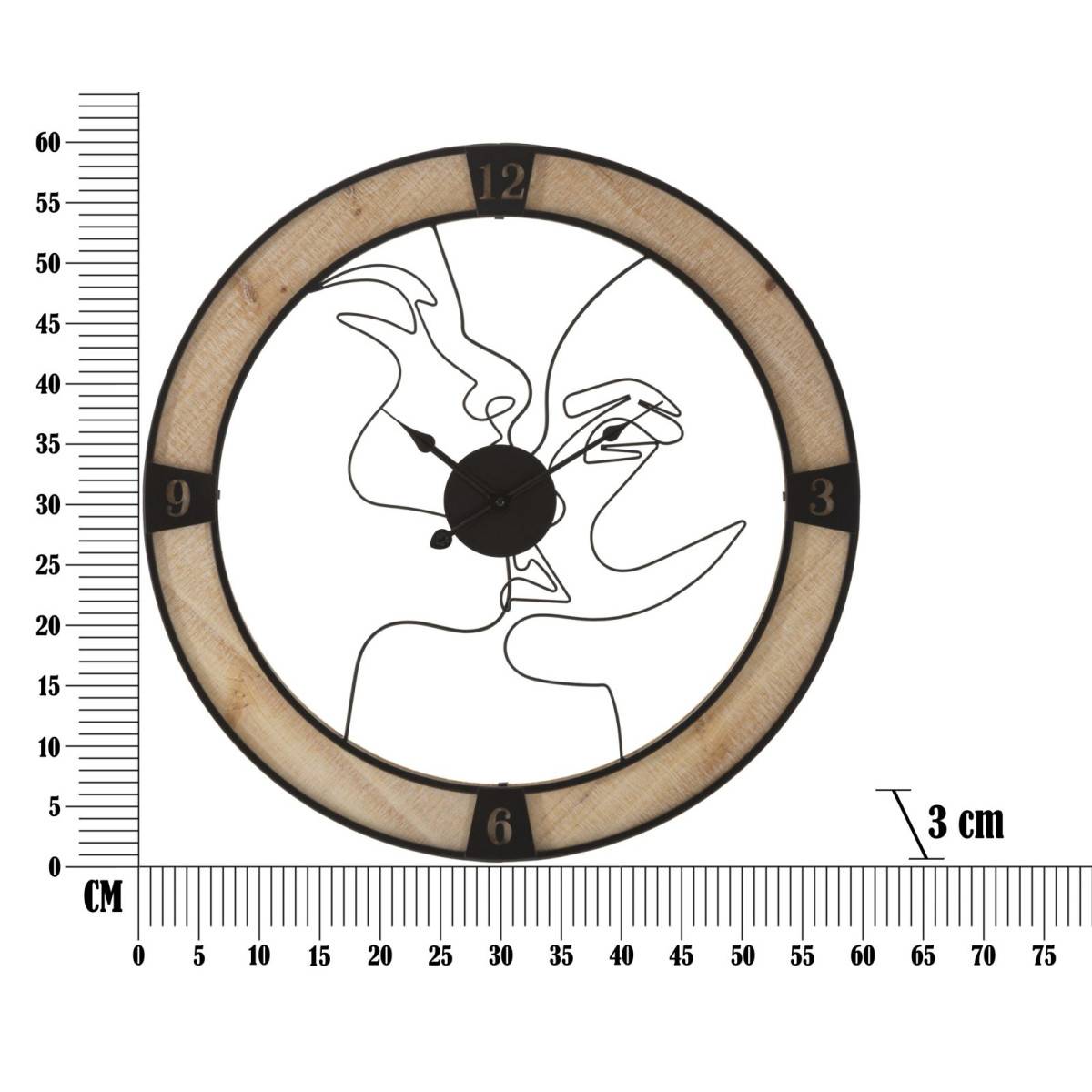Horloge Murale en Métal "Couple" 60cm Naturel & Noir - Image 6