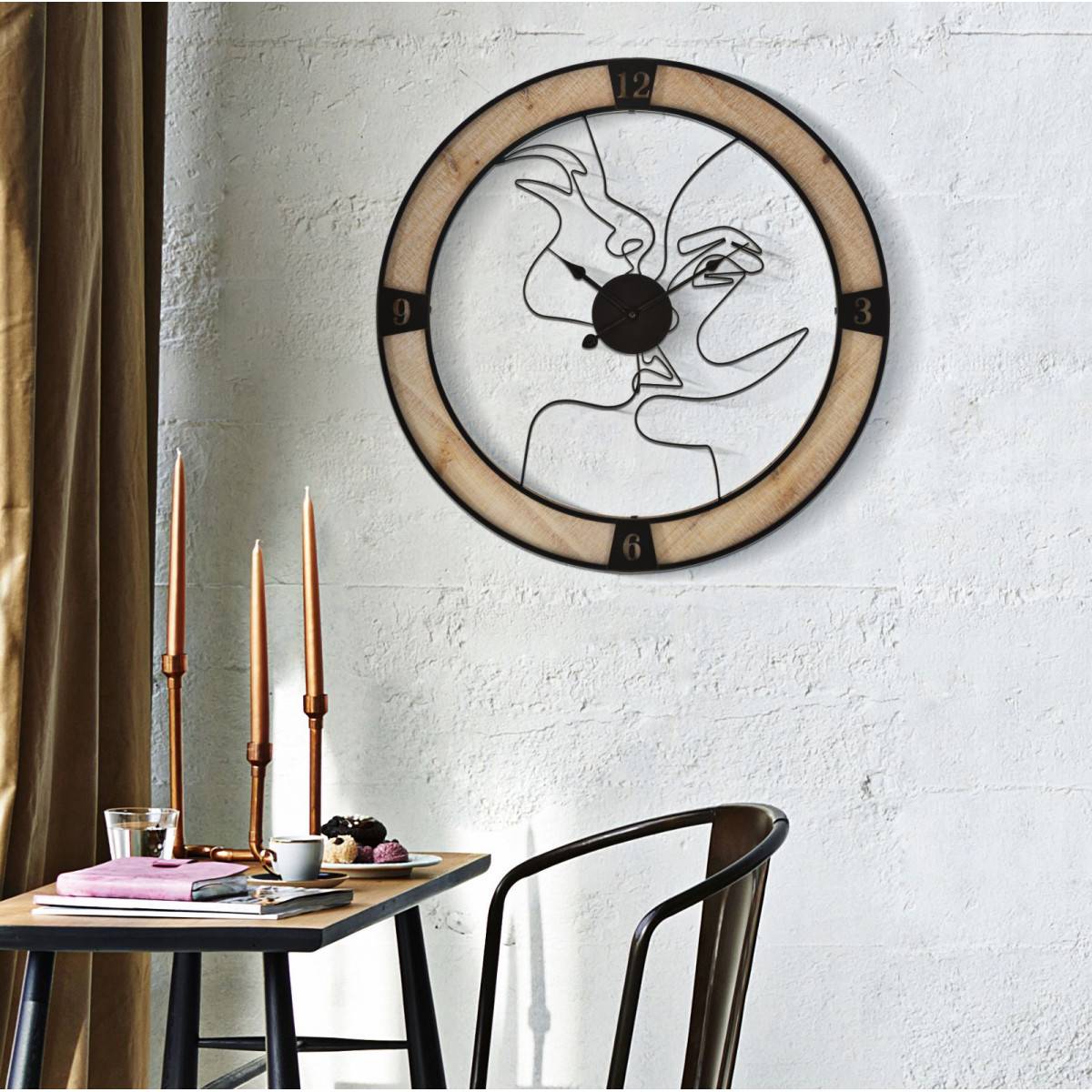 Horloge Murale en Métal "Couple" 60cm Naturel & Noir - Image 5