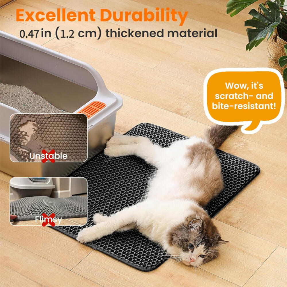 Tapis de litière pour chat, double couche, nid d'abeille, antidérapant, imperméable et anti-urine, accessoire pour chat, 70*120 cm, noir-Lytech - Image 4