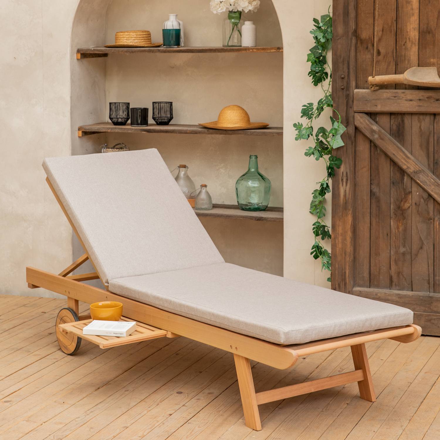 Happy Garden - Bain de soleil pliant en acacia KANAWA - coussin sable - HAPPY GARDEN - Image 2