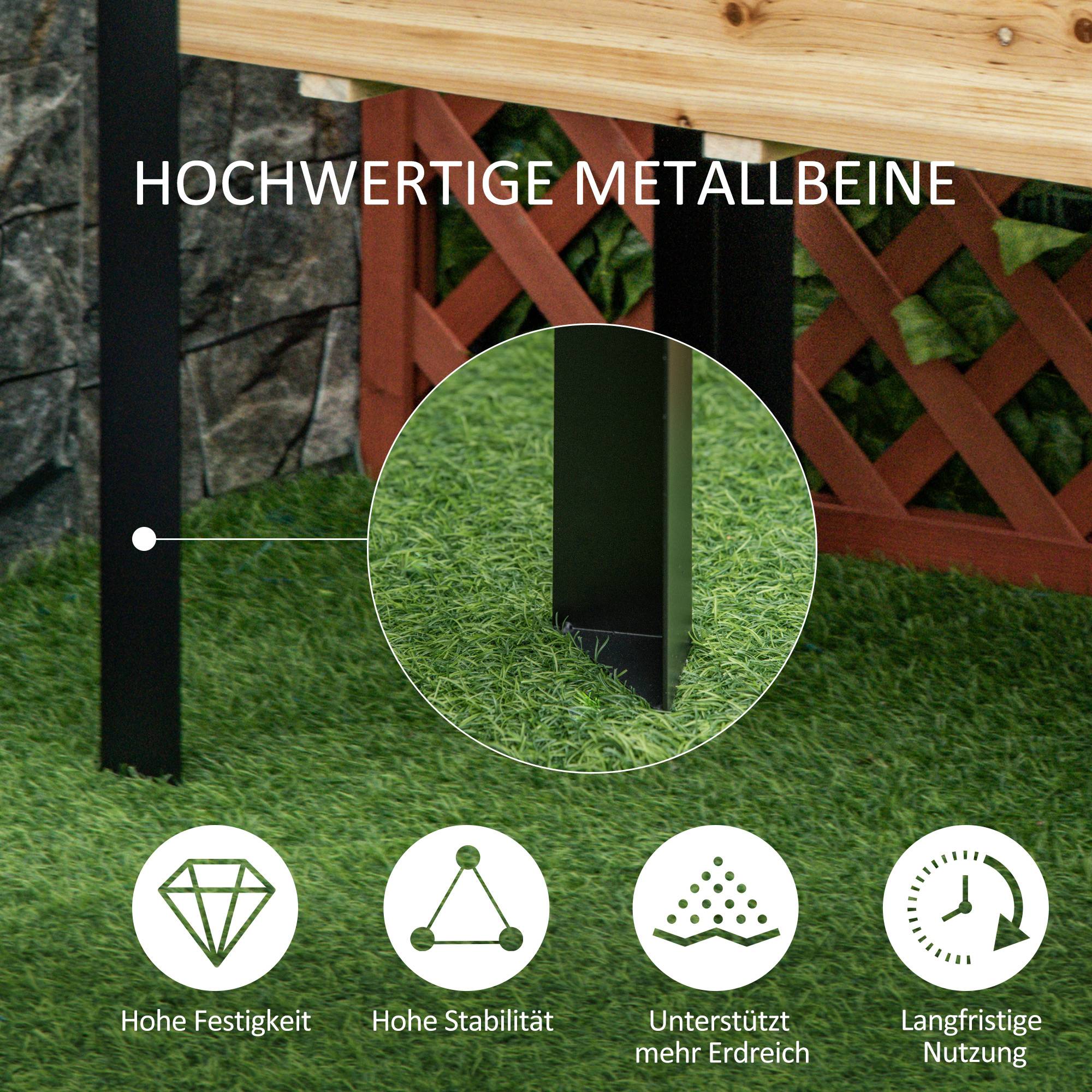 Carré potager sur pied bois et acier jardin balcon culture ergonomique 120x60x74cm noir - ComfortXL Outdoor Living - Image 4