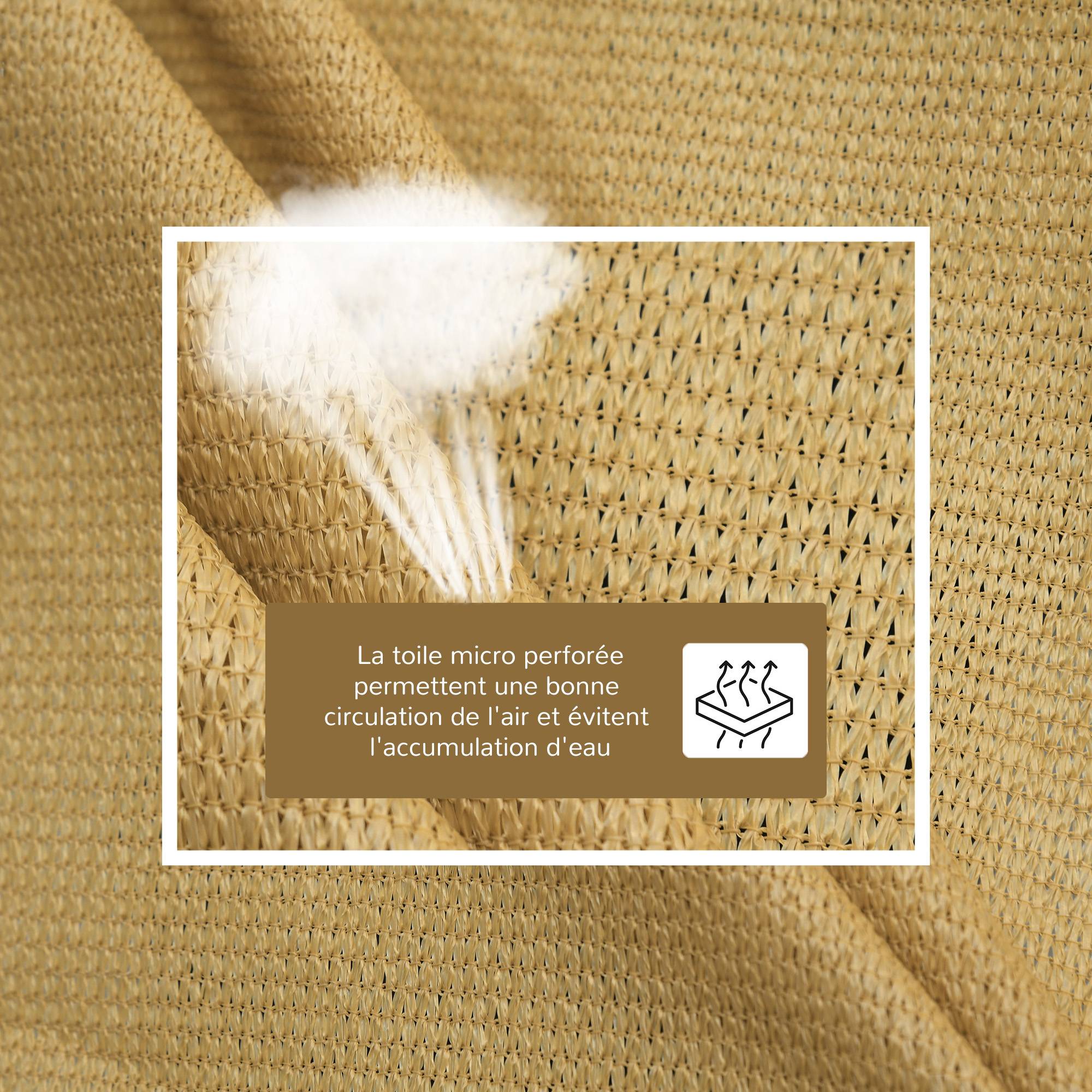 Voile d'ombrage Voile solaire - rectangulaire 3x3 m HDPE anti-UV Avec sac de rangement - sable fr225 - Image 6