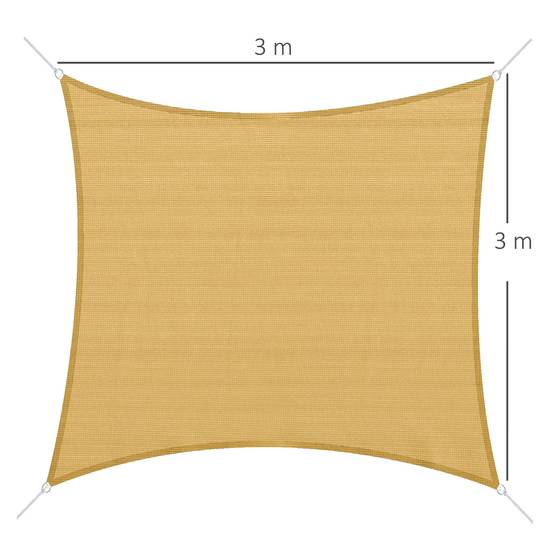 Voile d'ombrage Voile solaire - rectangulaire 3x3 m HDPE anti-UV Avec sac de rangement - sable fr225 - Image 5