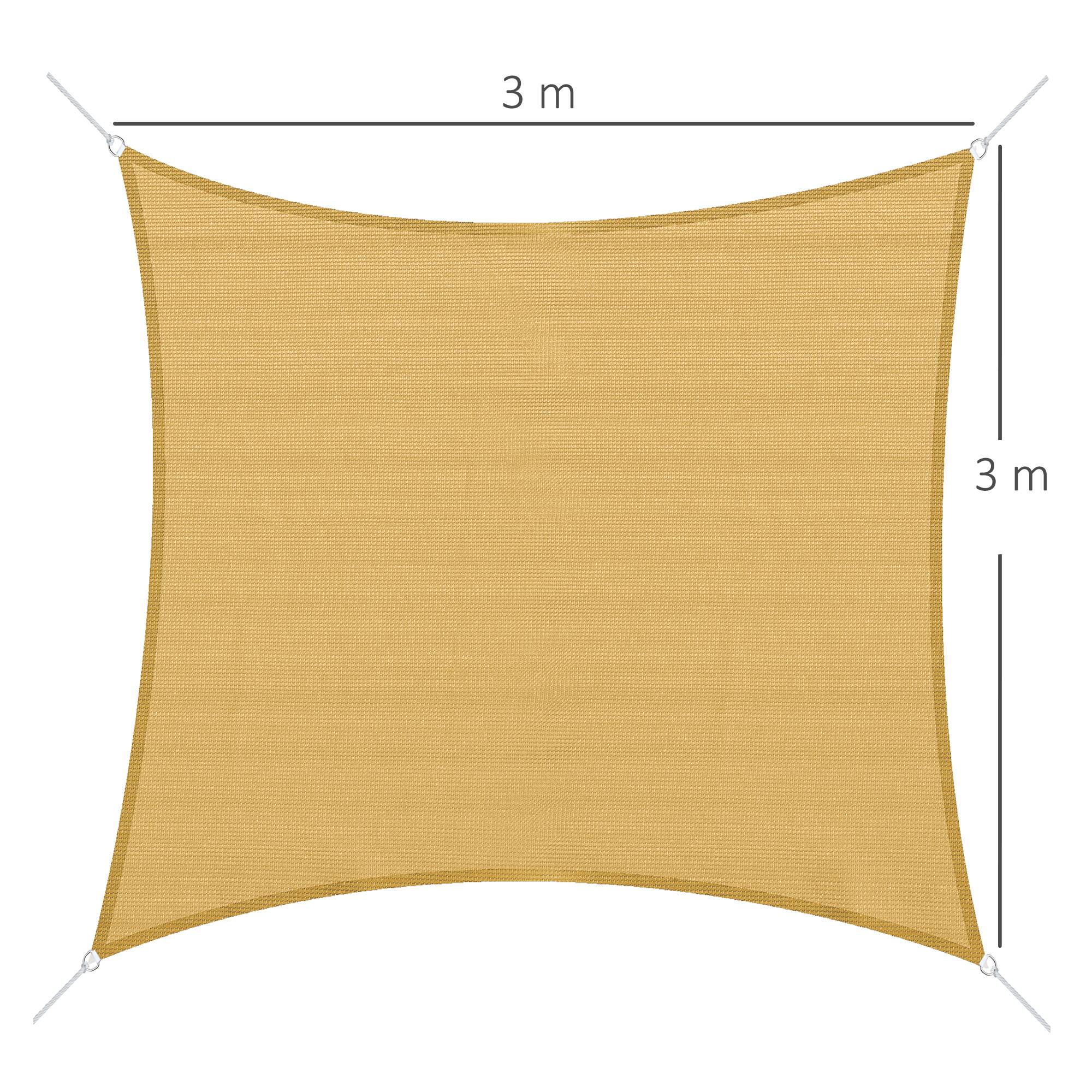 Voile d'ombrage Voile solaire - rectangulaire 3x3 m HDPE anti-UV Avec sac de rangement - sable fr225 - Image 5