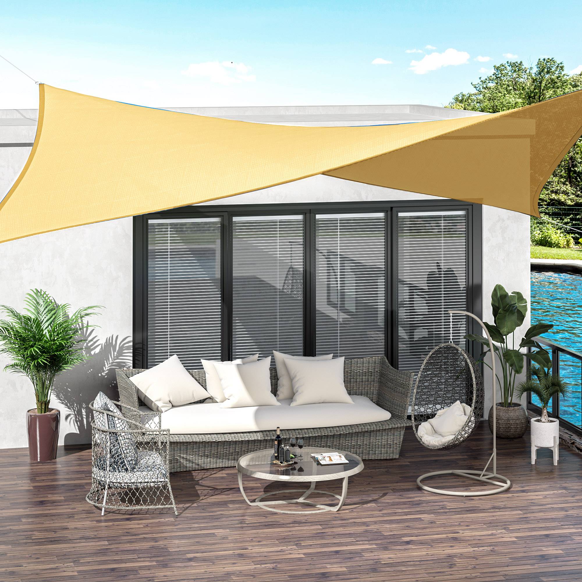 Voile d'ombrage Voile solaire - rectangulaire 3x3 m HDPE anti-UV Avec sac de rangement - sable fr225 - Image 4