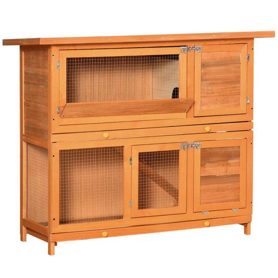 Clapier d'extérieur en bois avec maison et enclos à 2 étages, 122 x 48 x 100 cm - Image 1