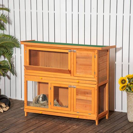Clapier d'extérieur en bois avec maison et enclos à 2 étages, 122 x 48 x 100 cm - Image 3