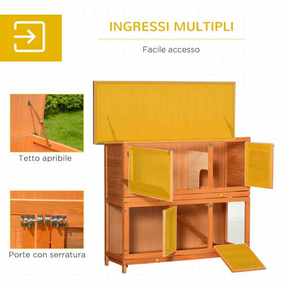 Clapier d'extérieur en bois avec maison et enclos à 2 étages, 122 x 48 x 100 cm - Image 7
