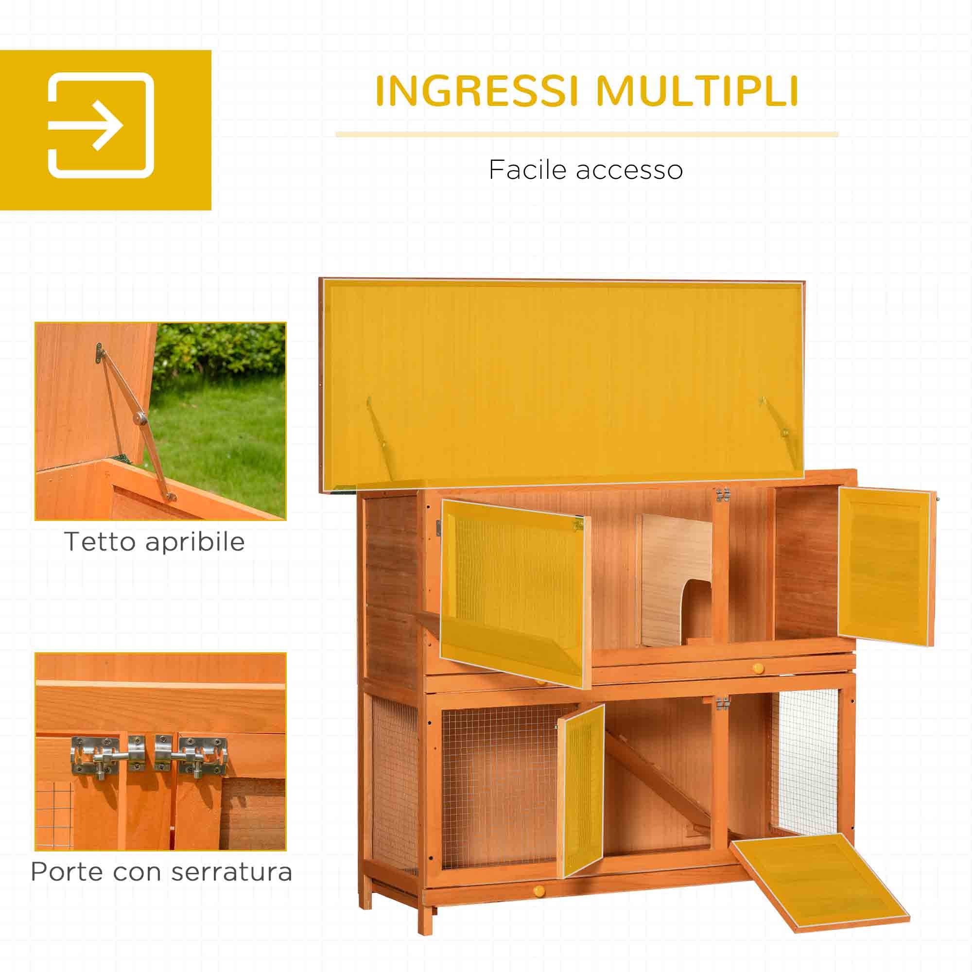 Clapier d'extérieur en bois avec maison et enclos à 2 étages, 122 x 48 x 100 cm - Image 7