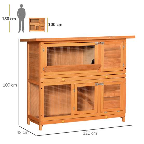 Clapier d'extérieur en bois avec maison et enclos à 2 étages, 122 x 48 x 100 cm - Image 5