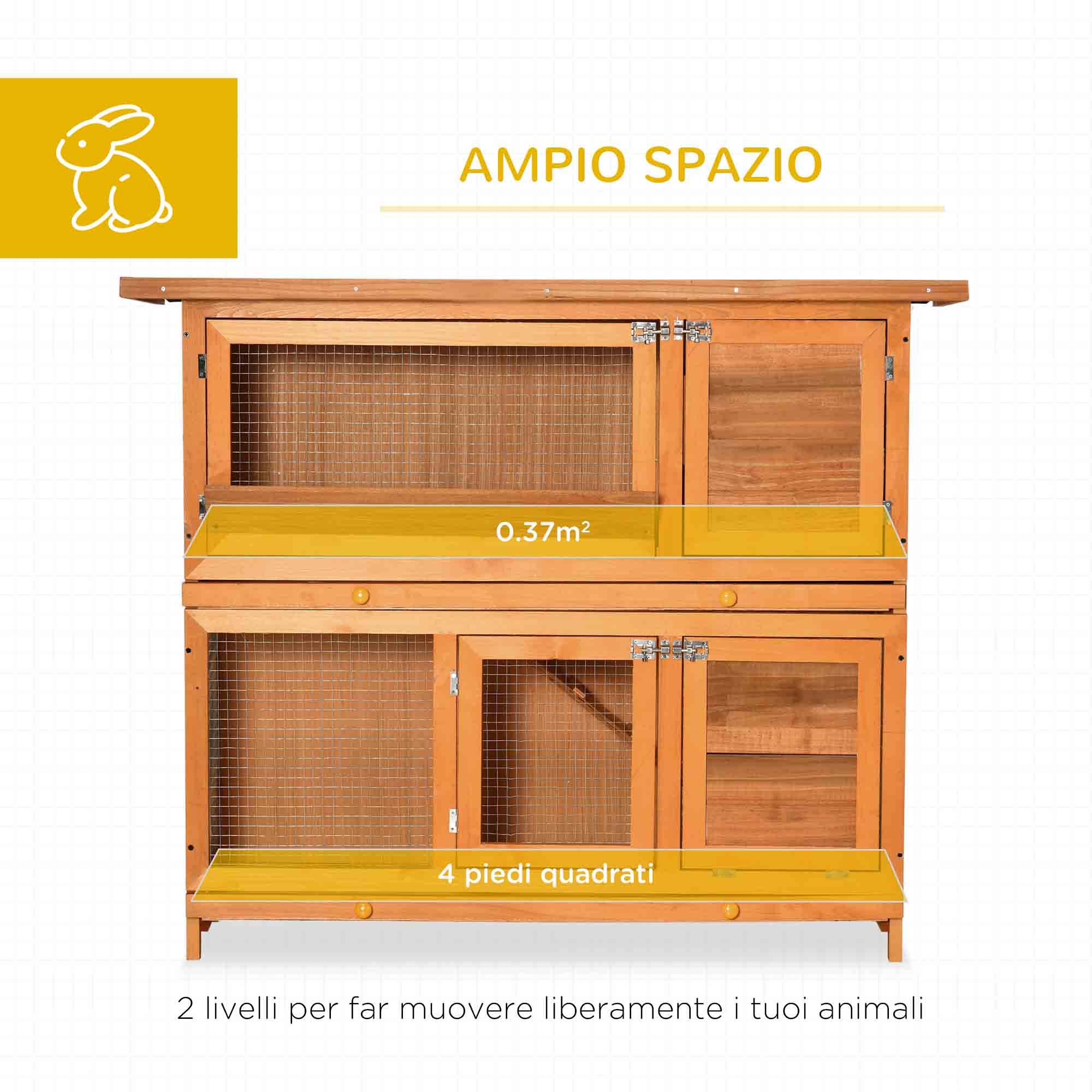Clapier d'extérieur en bois avec maison et enclos à 2 étages, 122 x 48 x 100 cm - Image 6