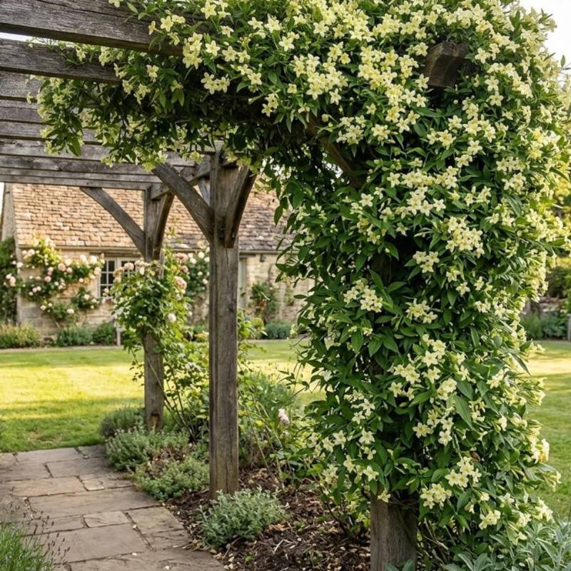 Jasmin blanc Clotted Cream® 'Devon Cream' à fleurs Jaune - feuillage Caduc - Godet - 5/20 cm-  hauteur à maturité De 3,00 m à 5,00 m - Image 3