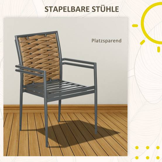 Chaises de jardin empilables résistantes aux intempéries, design moderne, 57 x 58 x 87 cm, Marron+Noir+Gris - Image 6