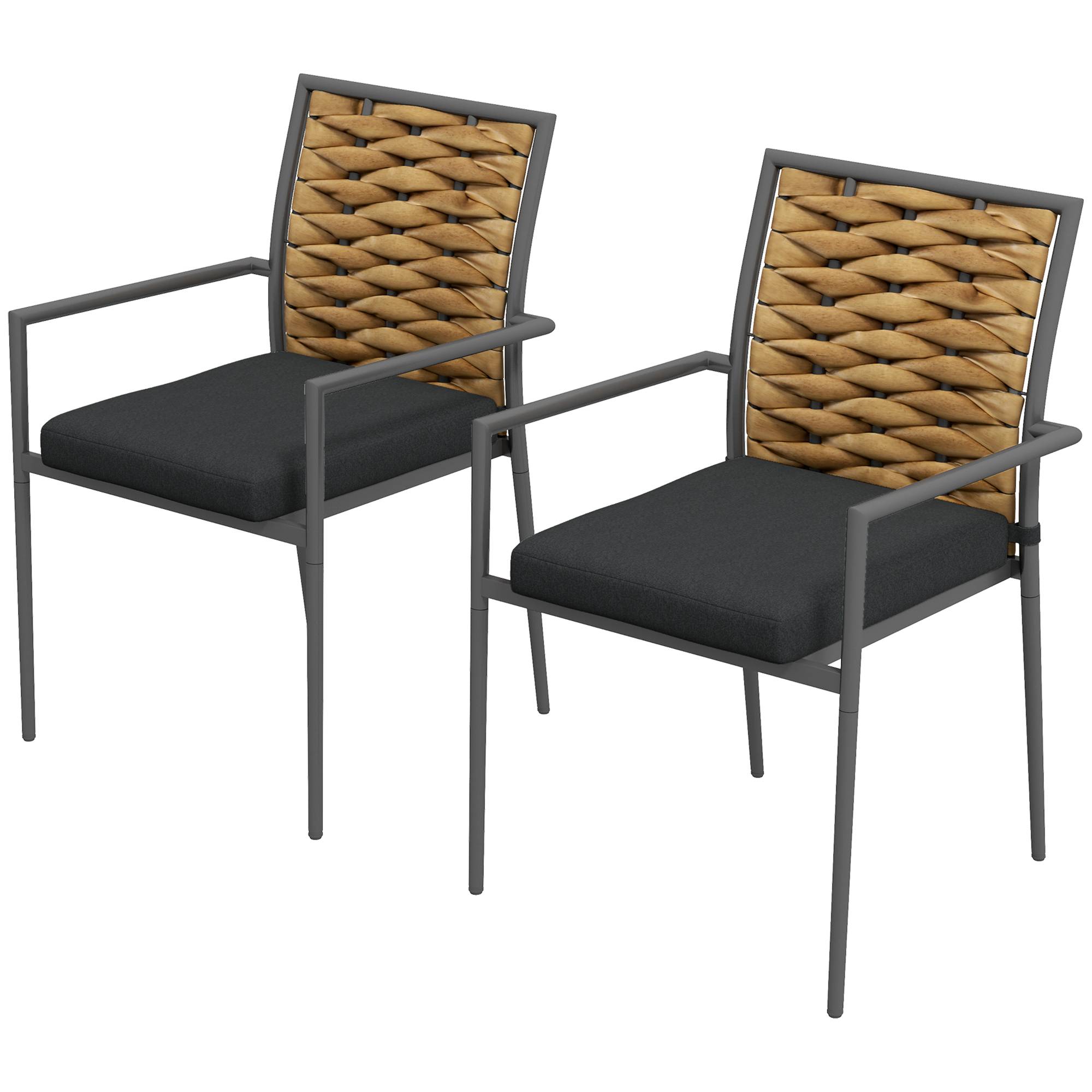 Chaises de jardin empilables résistantes aux intempéries, design moderne, 57 x 58 x 87 cm, Marron+Noir+Gris - Image 1