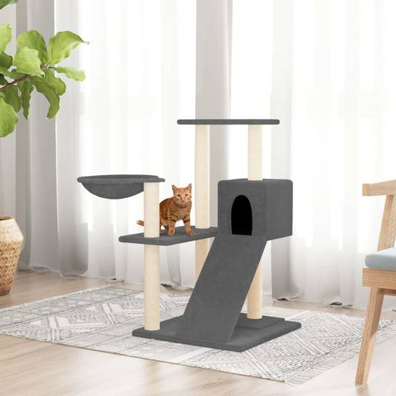 Arbre à chat design avec niche hamac et griffoirs sisal Gris foncé – ComfortXL Pet Living - Image 1