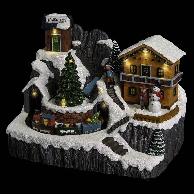 Village lumineux chalet de montagne et ski 8 LED l.23cm musical  FEERIC LIGHTS & CHRISTMAS - Image 4