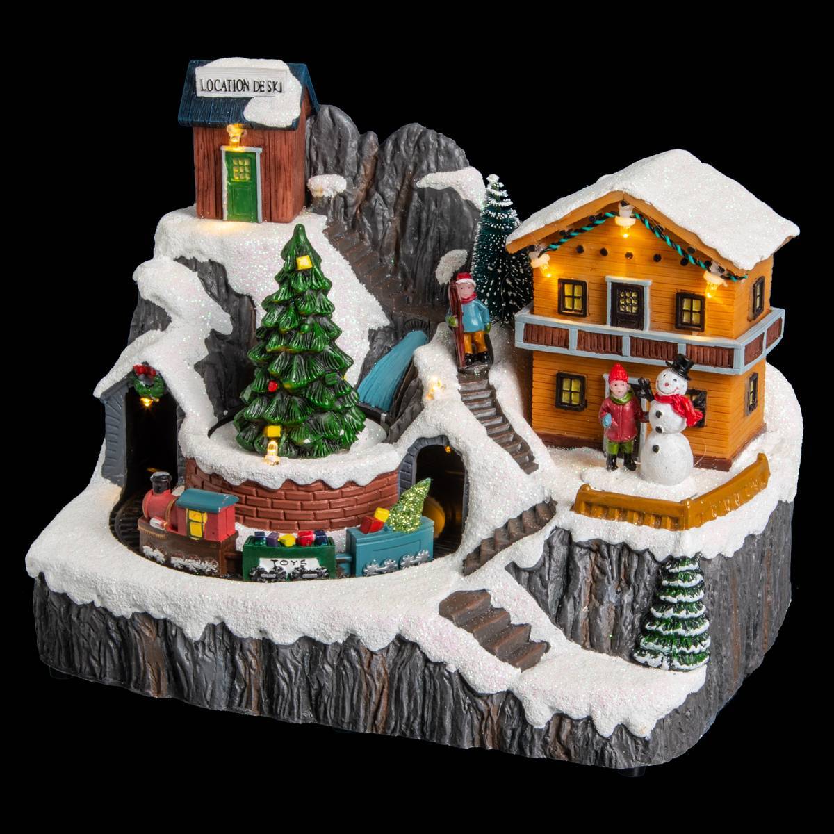 Village lumineux chalet de montagne et ski 8 LED l.23cm musical FEERIC LIGHTS & CHRISTMAS - Image 1
